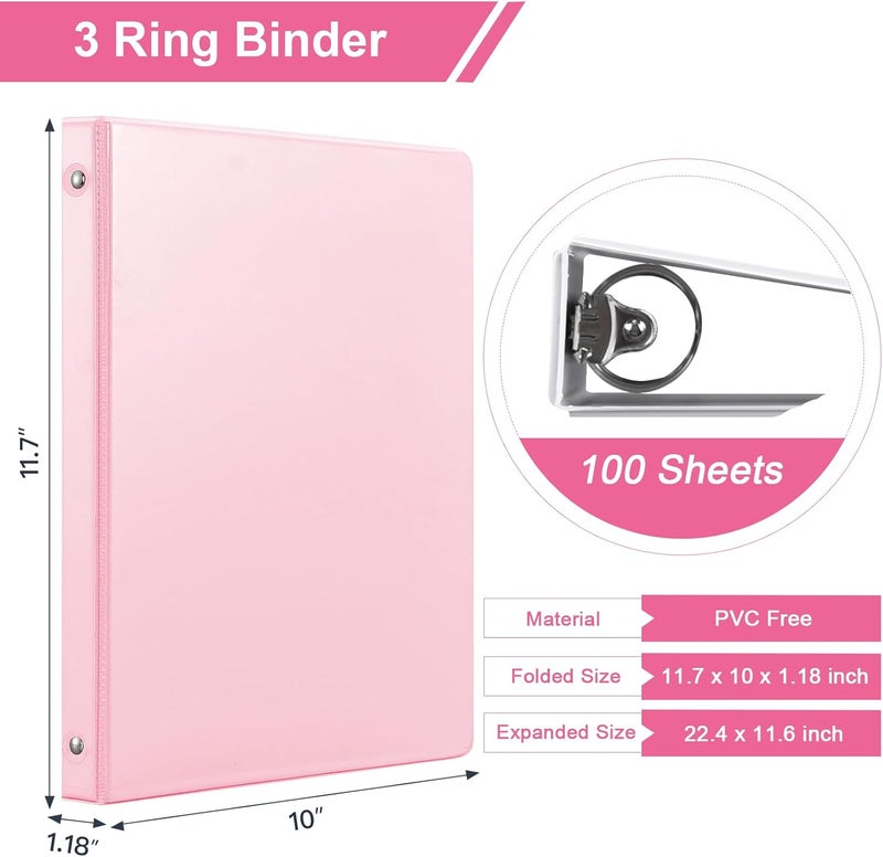 SUIN 0.5-inch 3-Ring Binder with 2 Interior Pockets, 0.5'' Basic Binders Holds US Letter Size 8.5'' x 11''for Office/Home/Back to School, 6 Pack (Pink) - Image 2